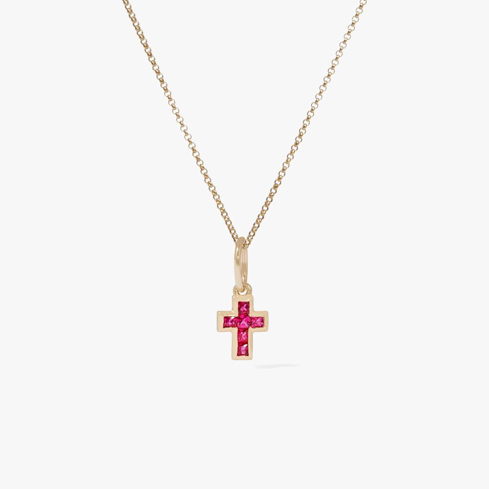 Tokens 14ct Yellow Gold Pink Sapphire Cross Pendant | Annoushka jewelley